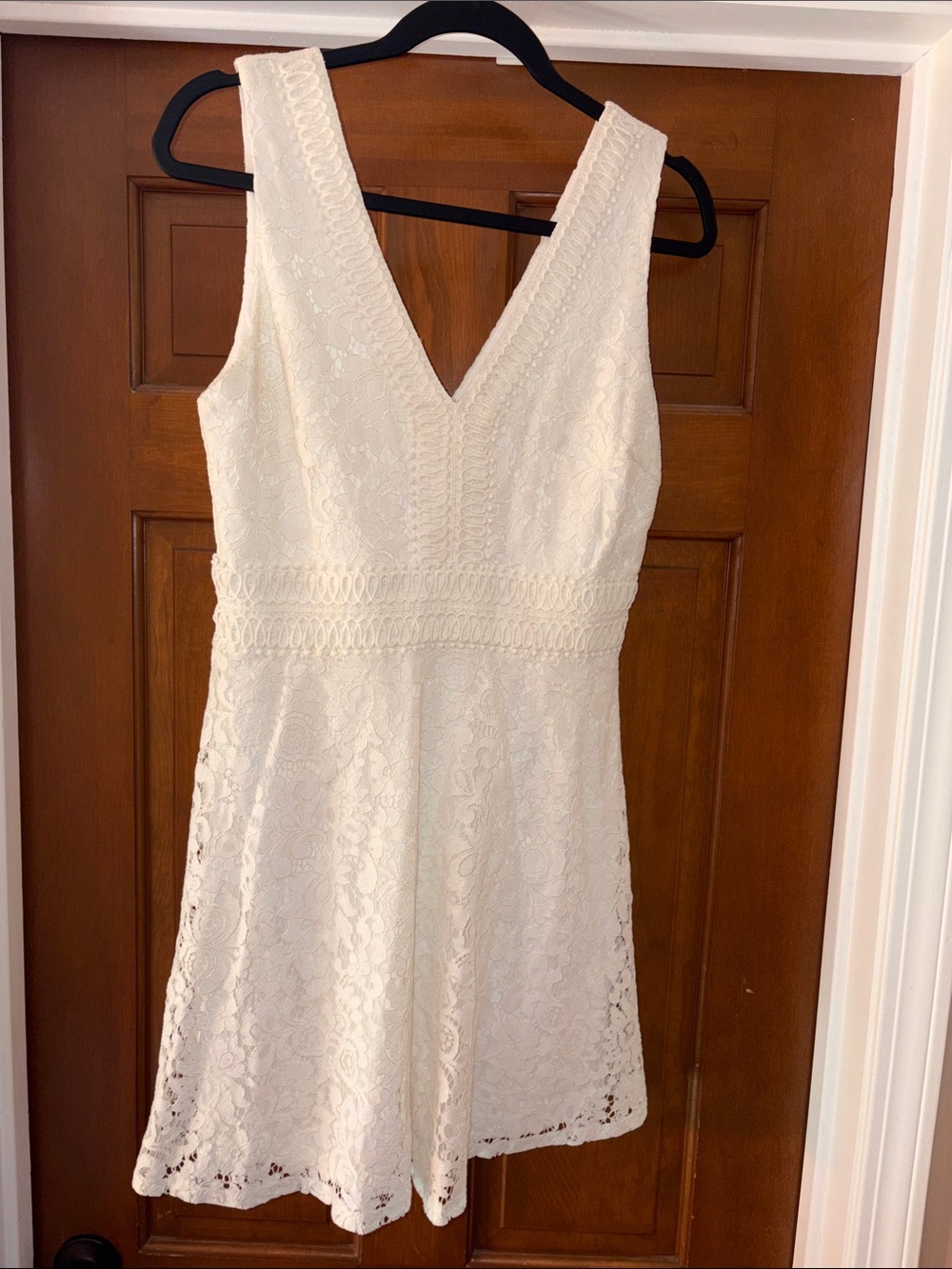 Francesca’s Ivory Lace Dress with Delicate Gold Shimmer Floral Detail - Size M